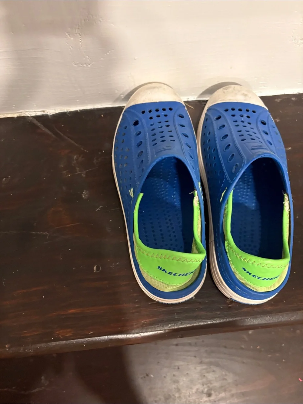 Skechers Blue Slip-On Perforated Kids Water Shoes with Lime Lining